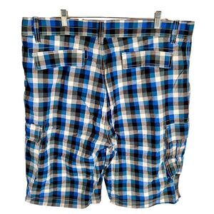 Red Snap Cargo Shorts Size 34 Men Blue Plaid Hip Hop Urban Shorts
